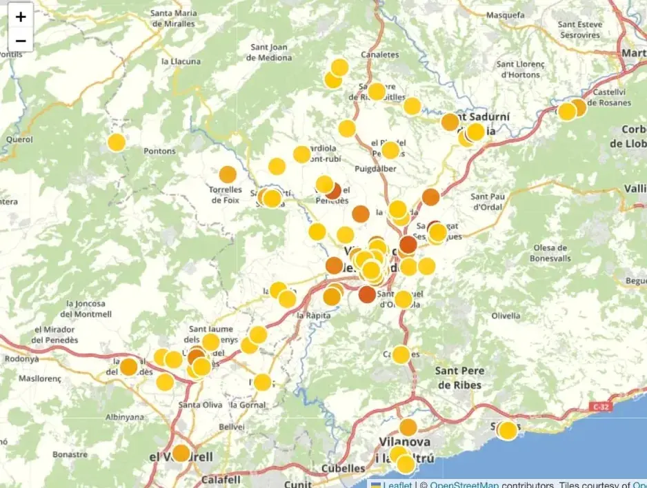 Mapa del Penedès i el Garraf amb les ubicacions des d’on compra el públic